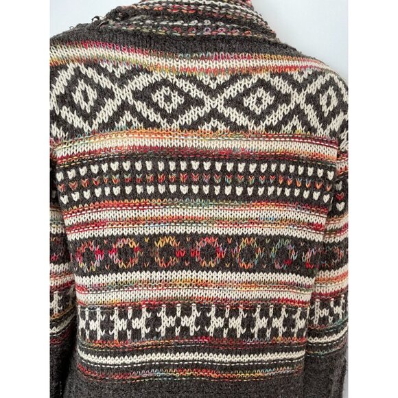 Adora Womens Aztec Boho Western chunky Knit Cardigan Sweater Fringe Hem M/L - Picture 8 of 11
